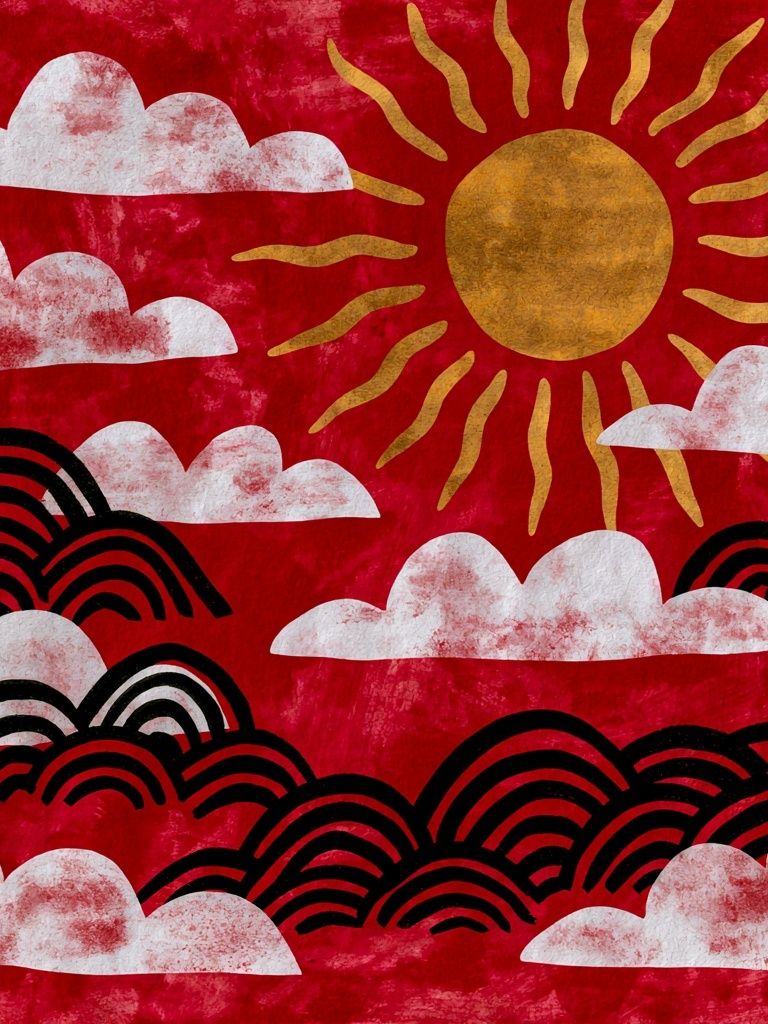 Red Sun and Clouds Illustration Poster. poster — illustration art