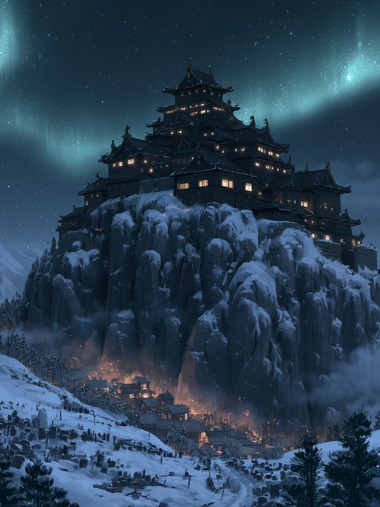 Snowy Mountain Castle Fantasy Print. poster detail