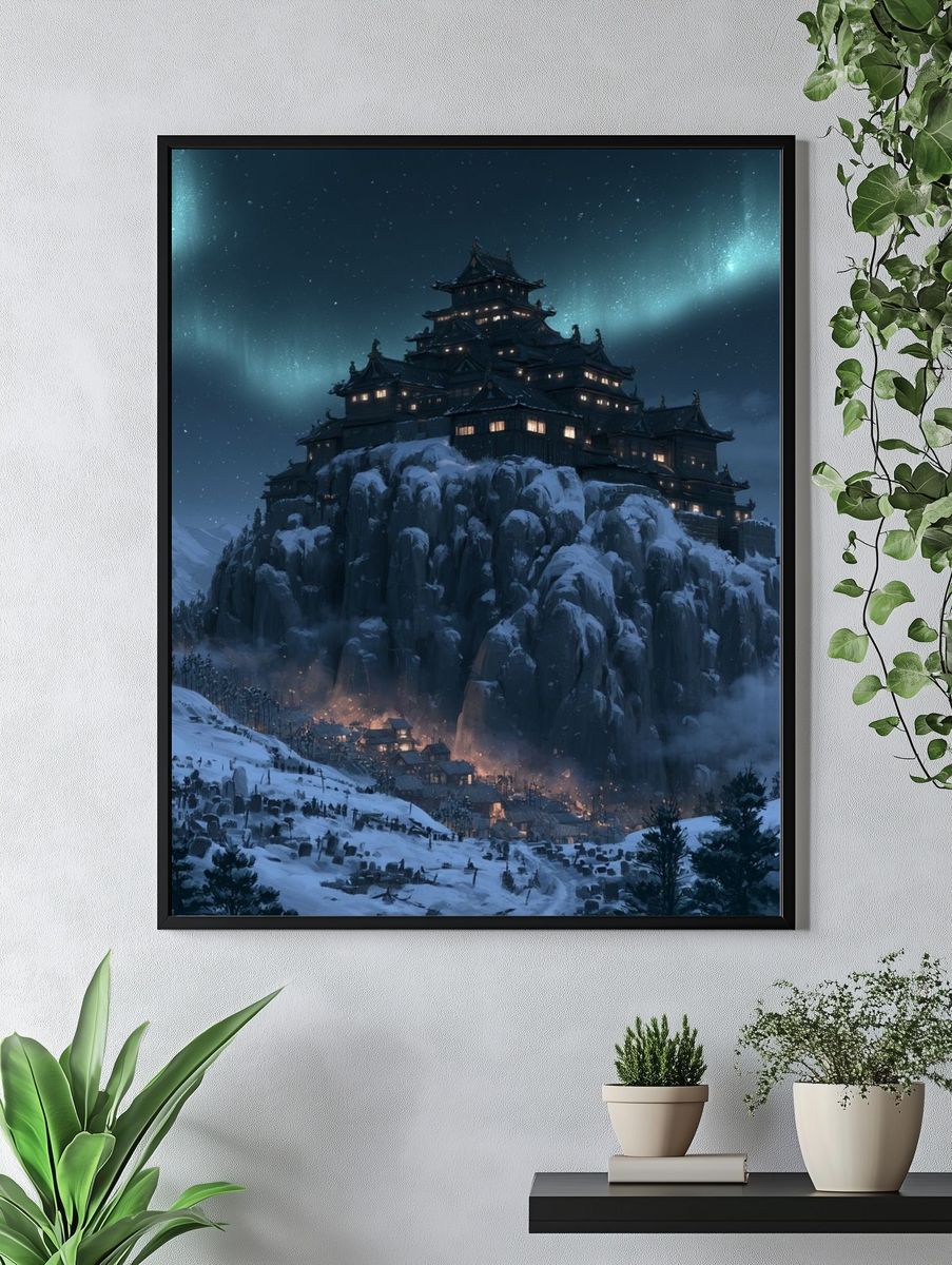 Snowy Mountain Castle Fantasy Print. — room view 4
