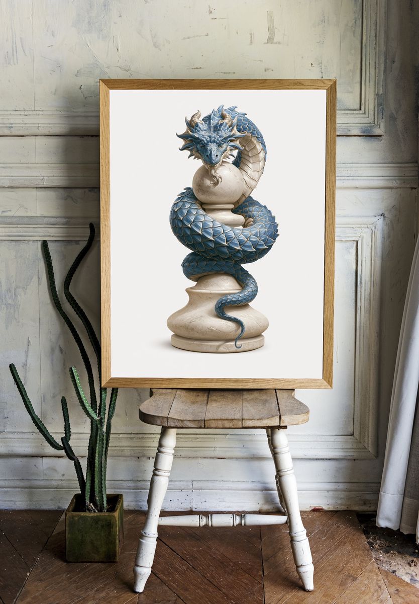 Blue Dragon Sculpture Print. room preview