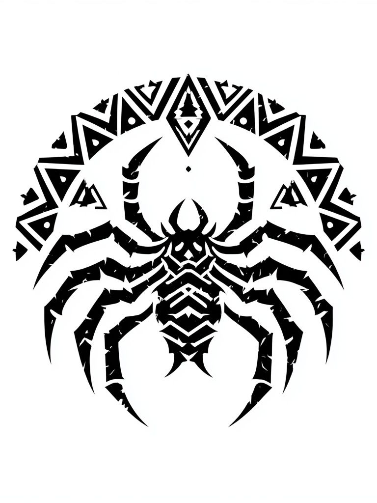 Tribal Spider Black-White Poster. poster — illustration art