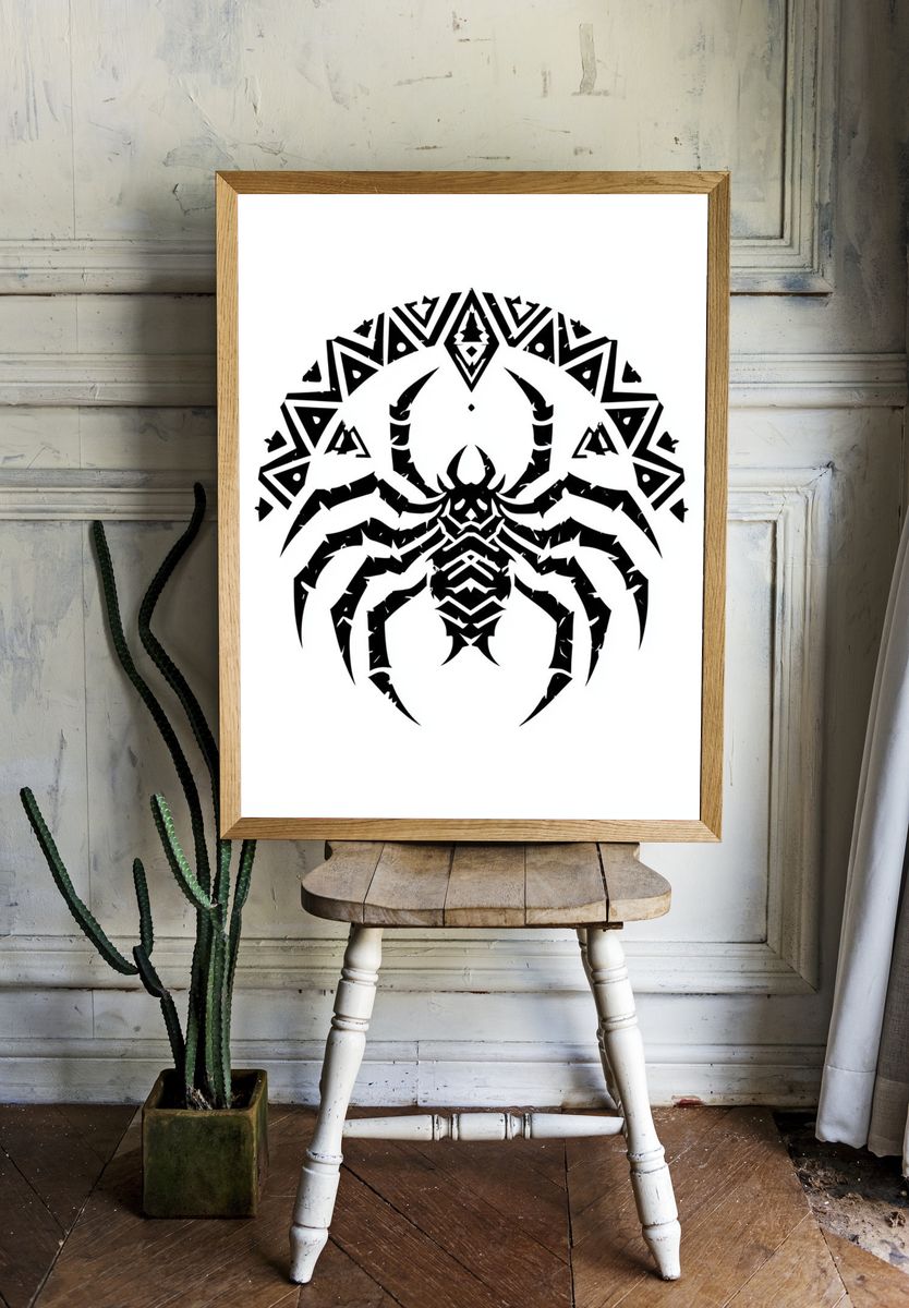 Tribal Spider Black-White Poster. — room view 1
