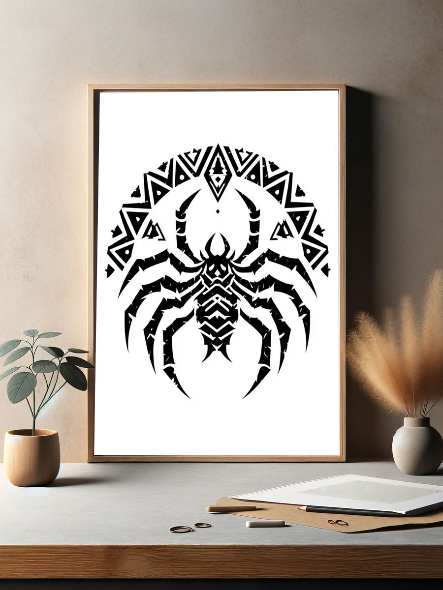 Tribal Spider Black-White Poster. — room view 2