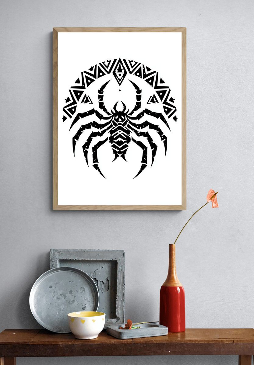 Tribal Spider Black-White Poster. — room view 3