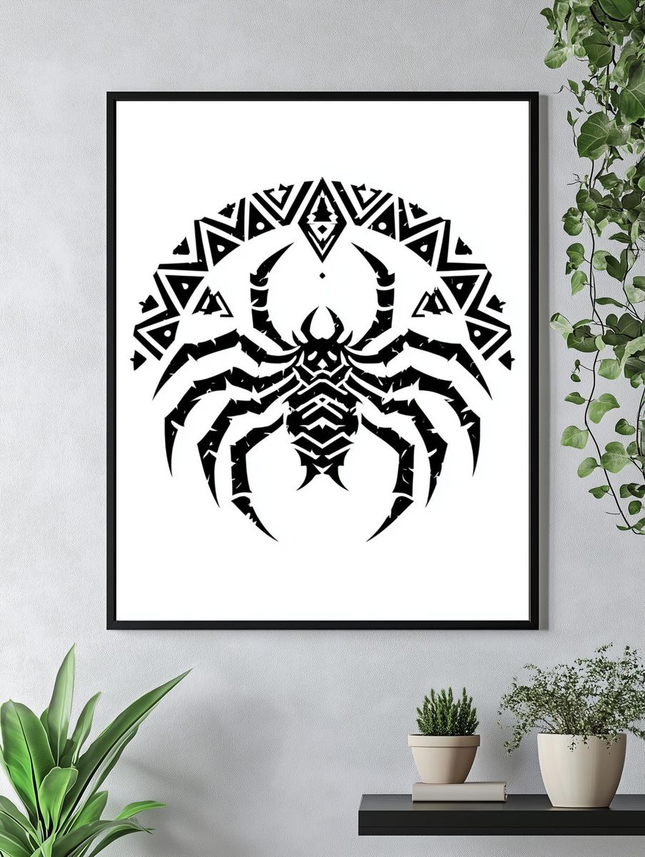 Tribal Spider Black-White Poster. — room view 4