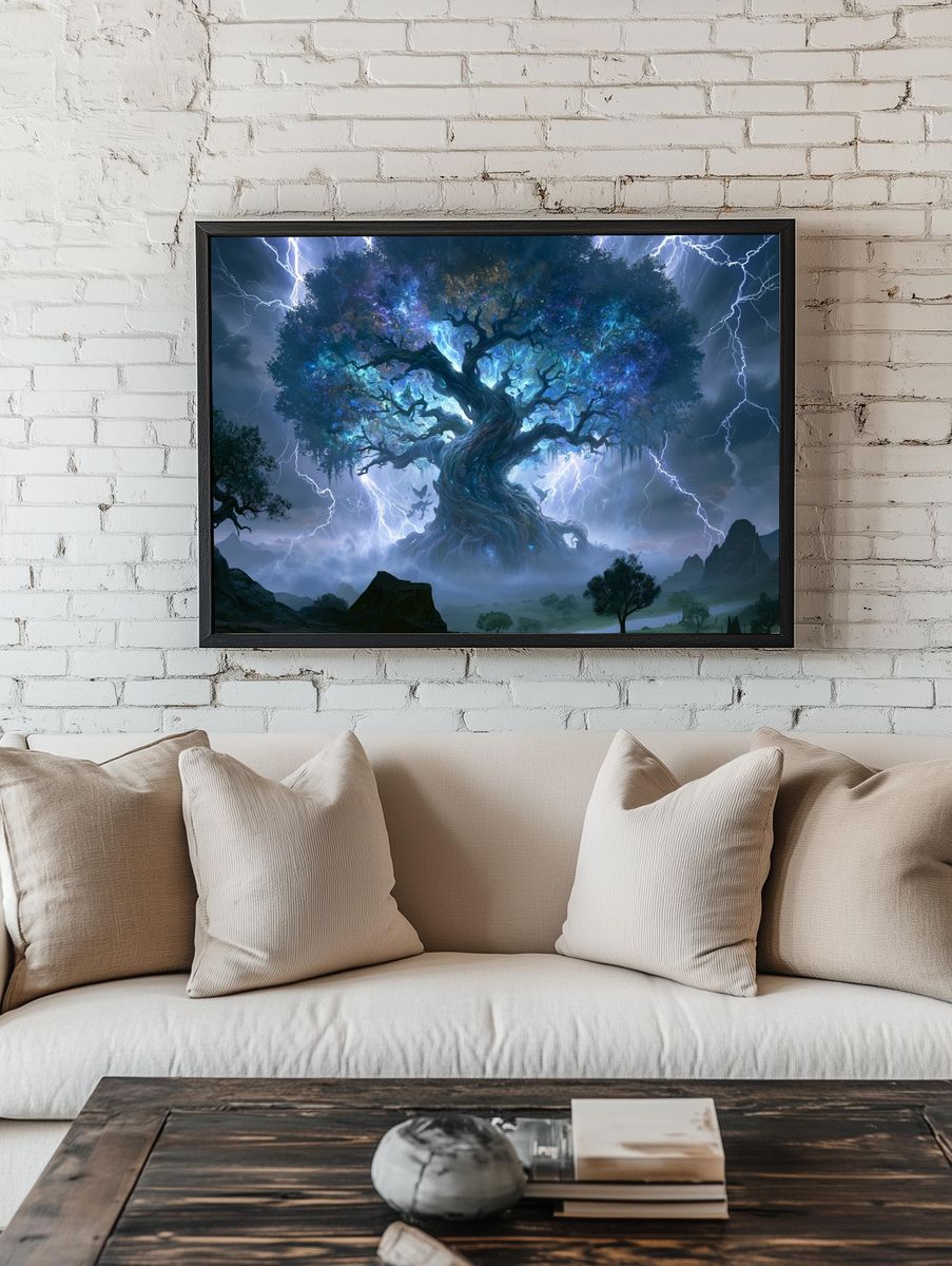 Cosmic Lightning Tree Illustration Poster. — room view 1