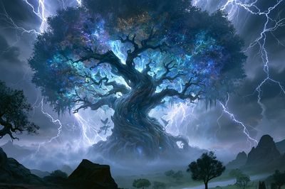 Cosmic Lightning Tree Illustration Poster. poster
