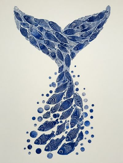 Whale Tail Fish Illustration Poster. poster