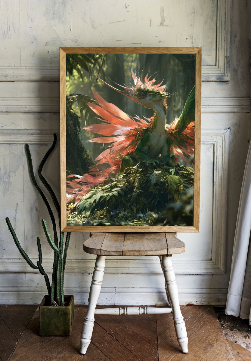 Jungle Dragon Illustration Poster. — room view 1