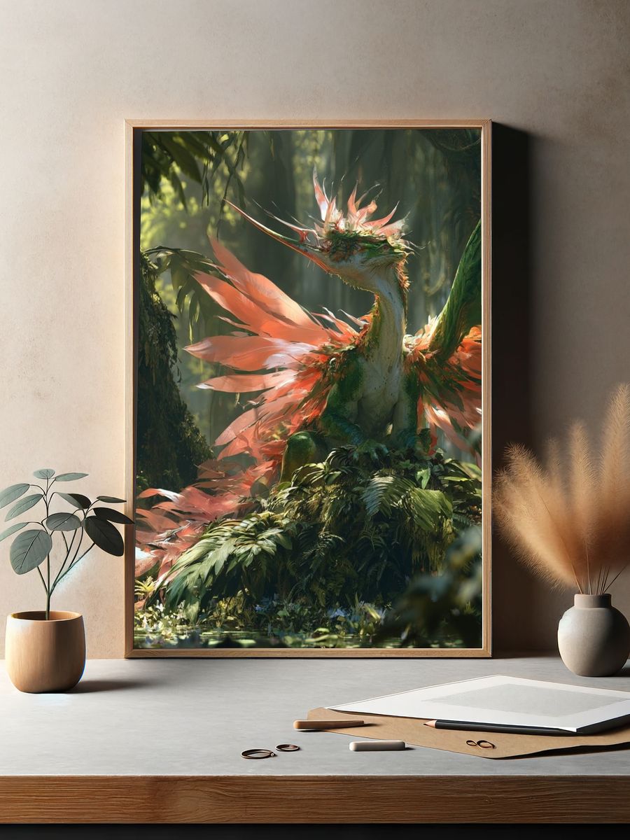 Jungle Dragon Illustration Poster. — room view 2