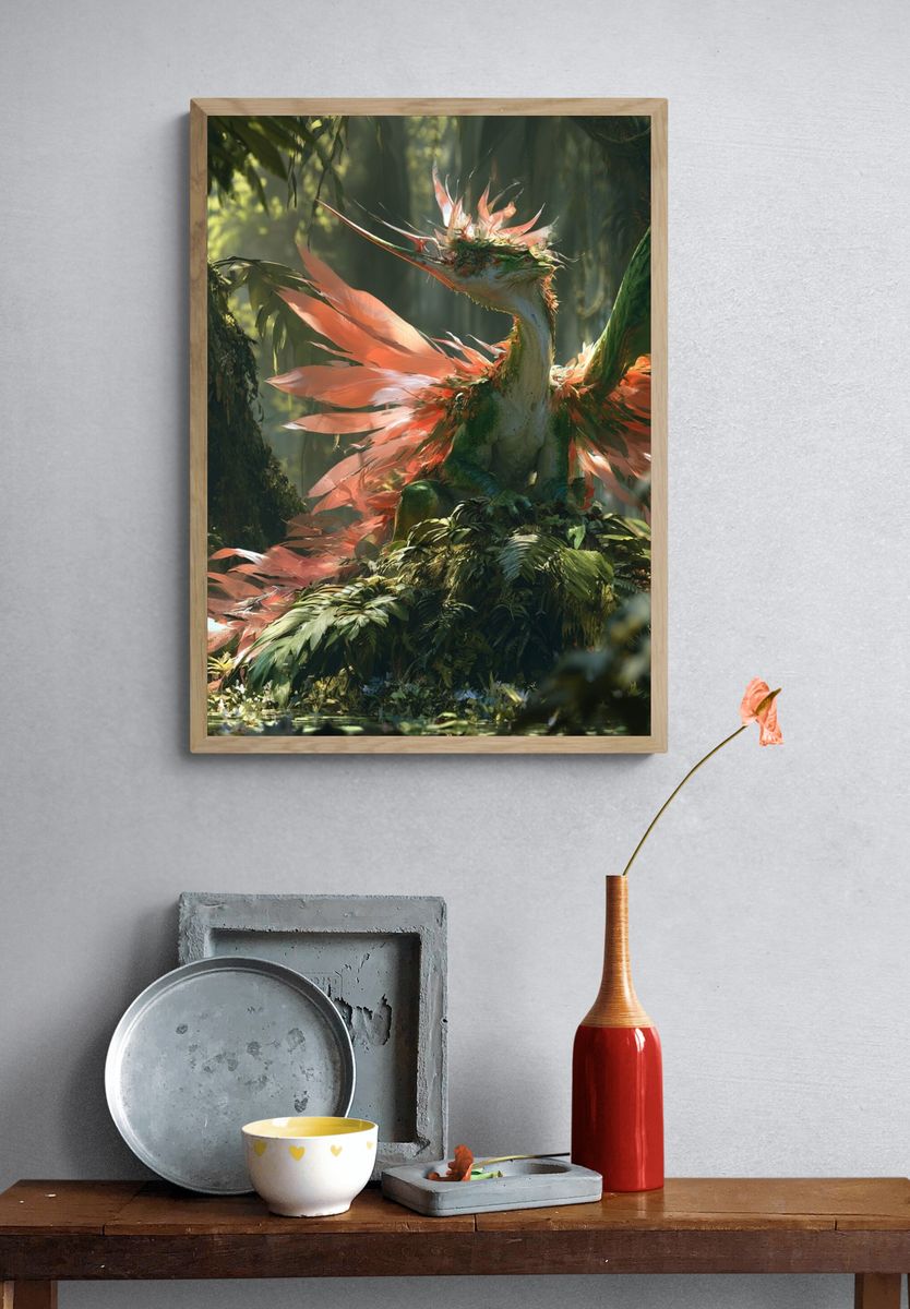 Jungle Dragon Illustration Poster. — room view 3