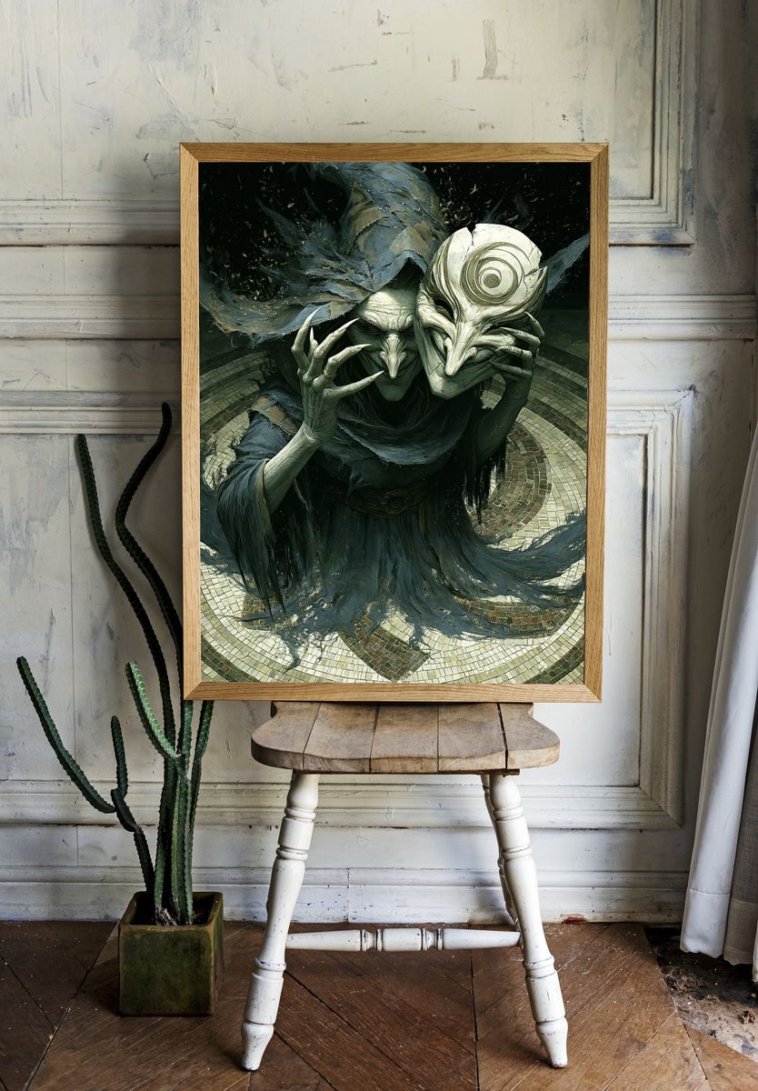 Dark Sorcerer Mask Illustration Poster. room preview