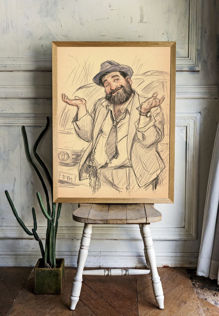 Bearded Man Sketch Poster. — room view 1