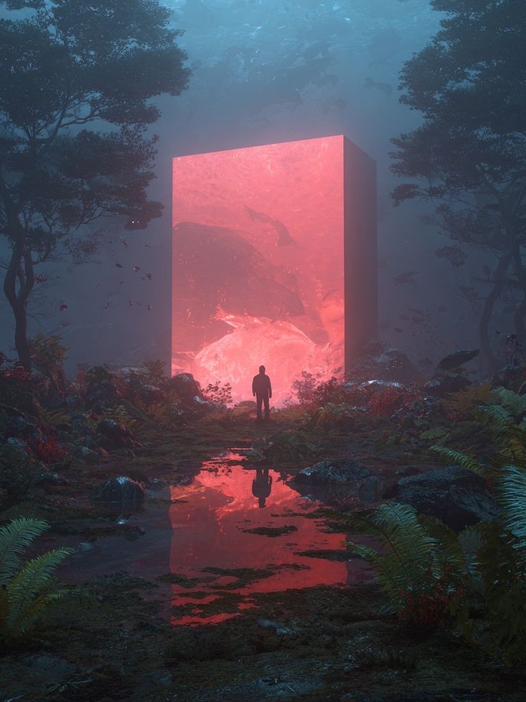 Neon Portal Forest Print. poster — illustration art