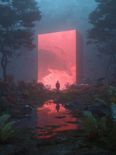 Neon Portal Forest Print. poster print