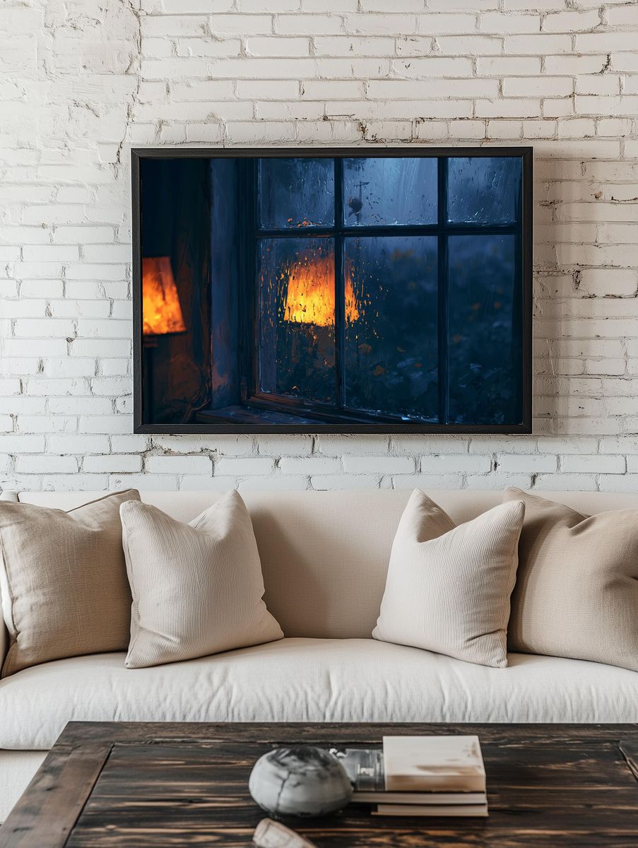 Rainy Window Glow Illustration Print. — room view 1