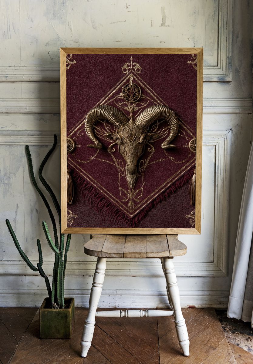 Ram Skull Gothic Illustration Poster. — room view 1