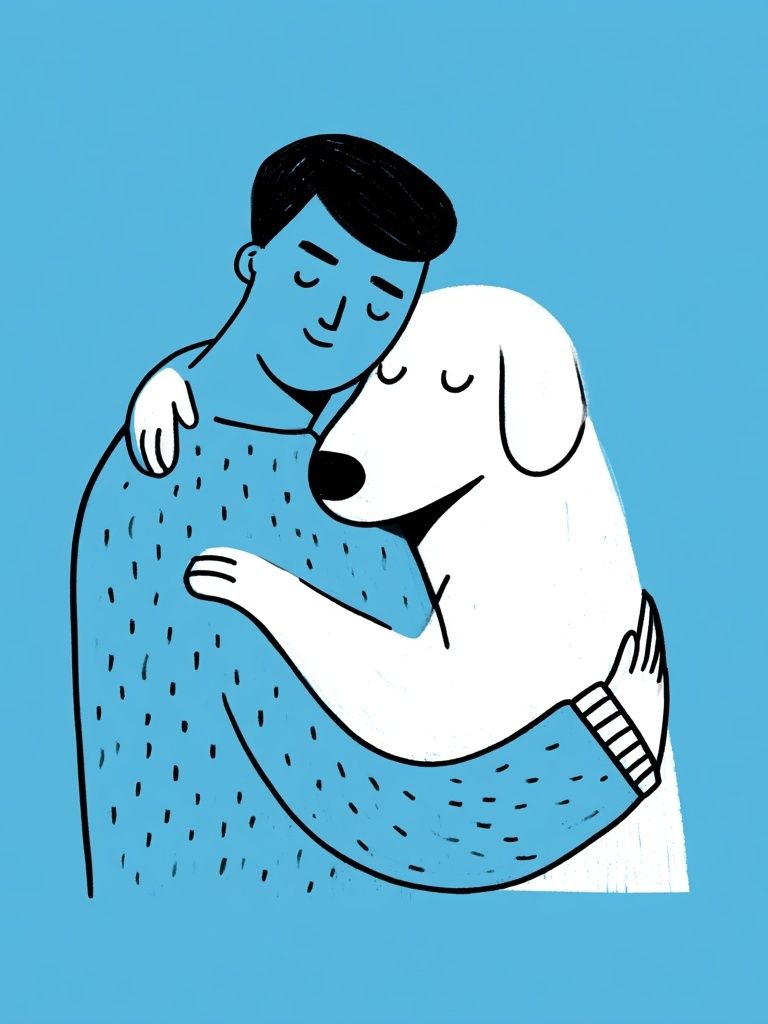 Man and Dog Hug Illustration Poster. poster — illustration art