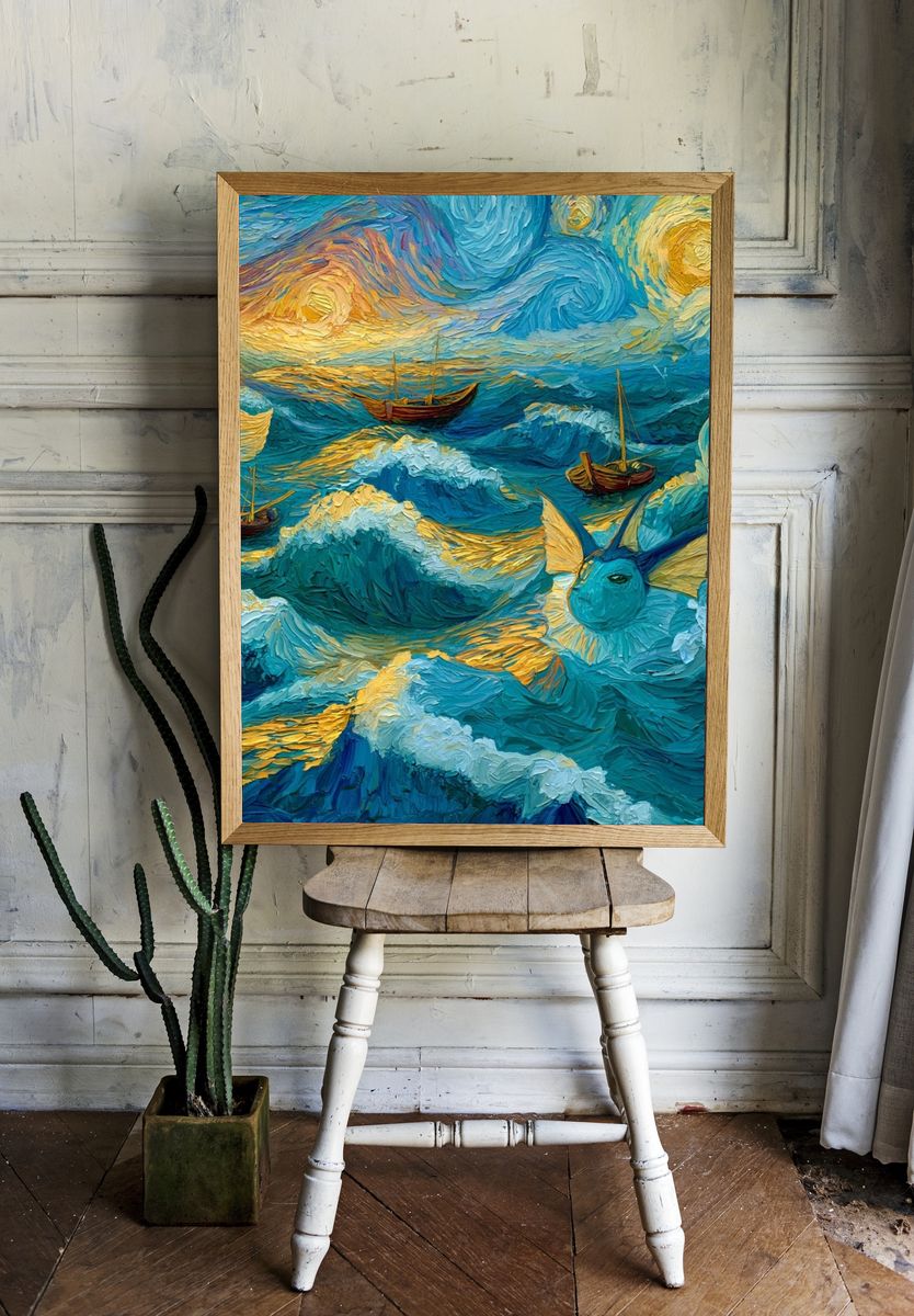 Dreamy Ocean Voyage Illustration Poster. room preview