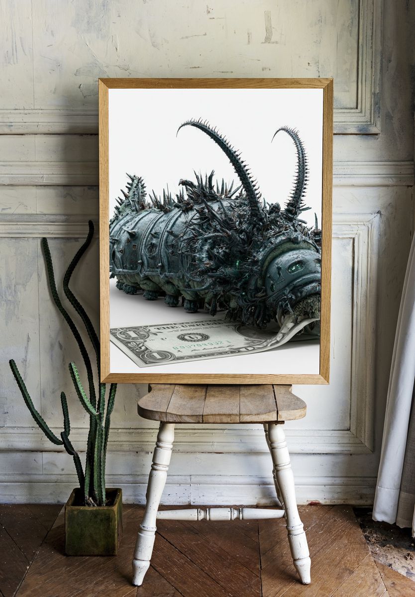 Surreal Money Caterpillar Print. — room view 1