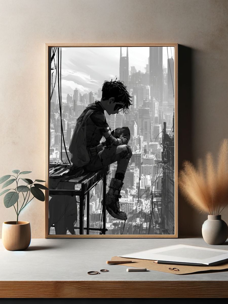 Cyberpunk Cityscape — Illustration Print. — room view 2