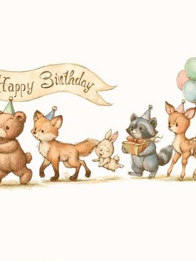 Happy Birthday Animals Illustration Poster.