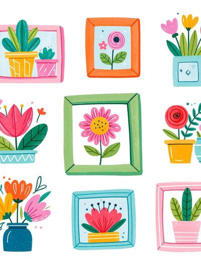 Colorful Floral Frames Illustration Poster.