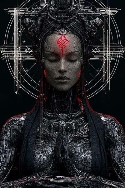 Cybernetic Goddess Portrait Print. poster