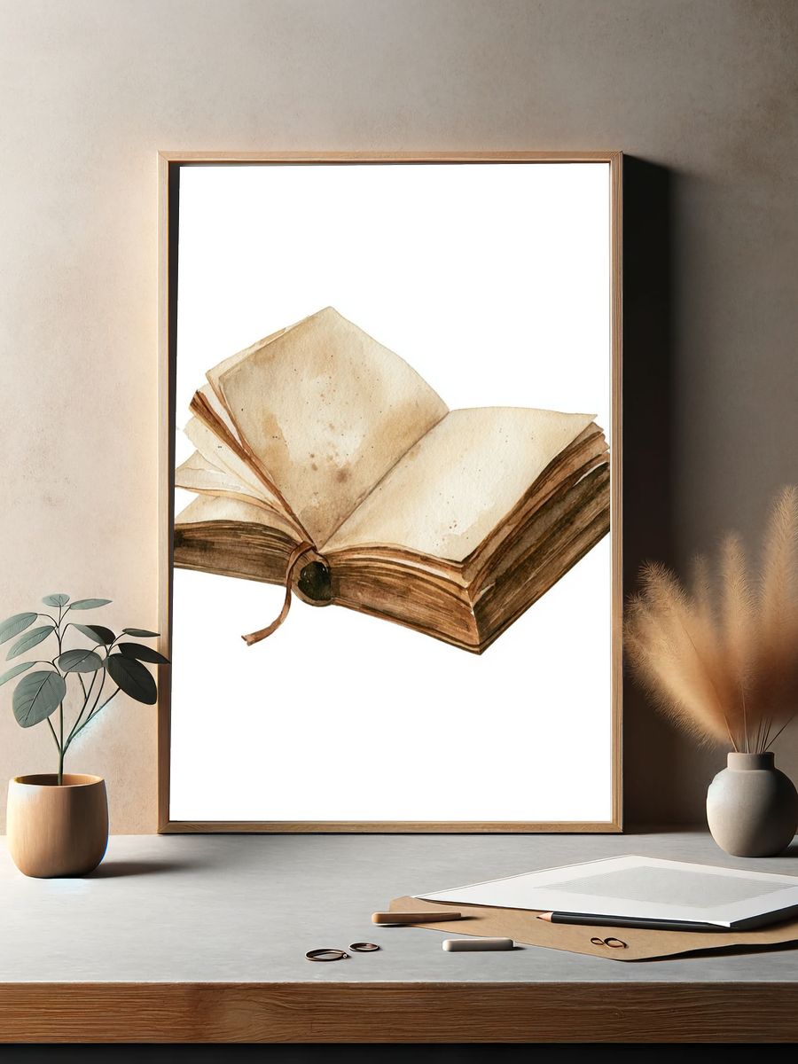 Open Antique Book Watercolor Print. — room view 2