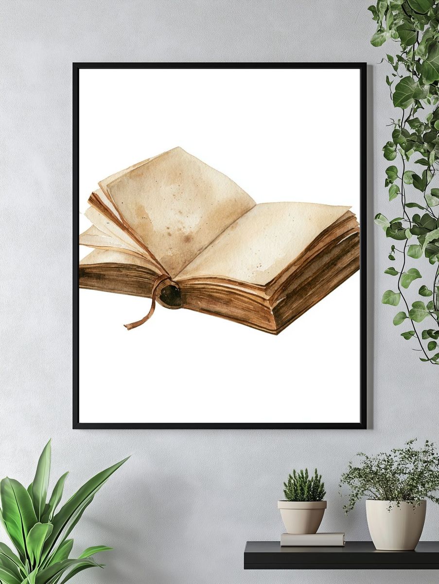 Open Antique Book Watercolor Print. — room view 4