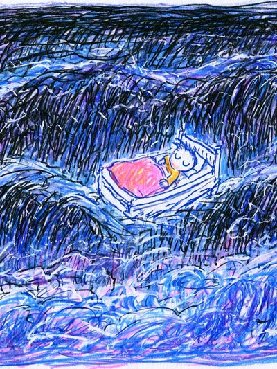 Sleeping Child in Waves Illustration Poster. poster print