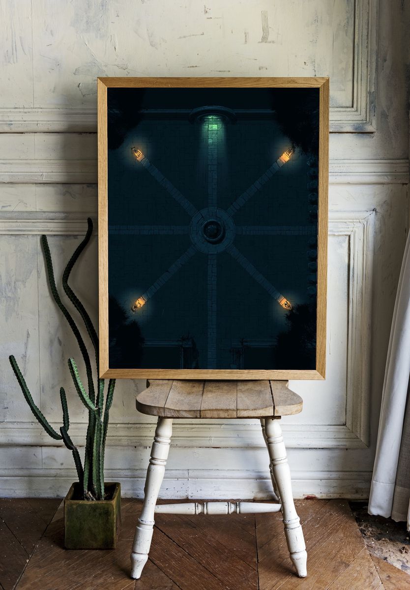Moonlit Courtyard Geometry Print. — room view 1