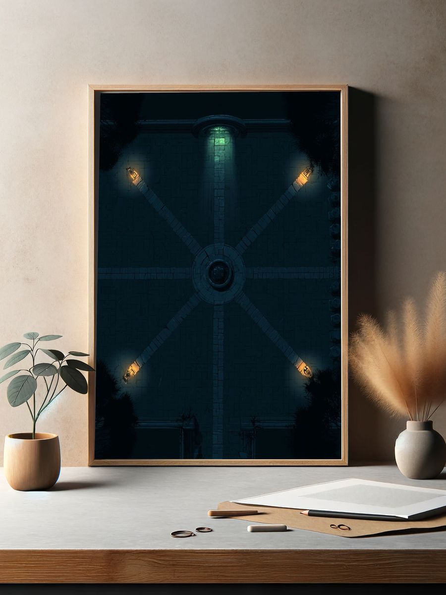 Moonlit Courtyard Geometry Print. — room view 2
