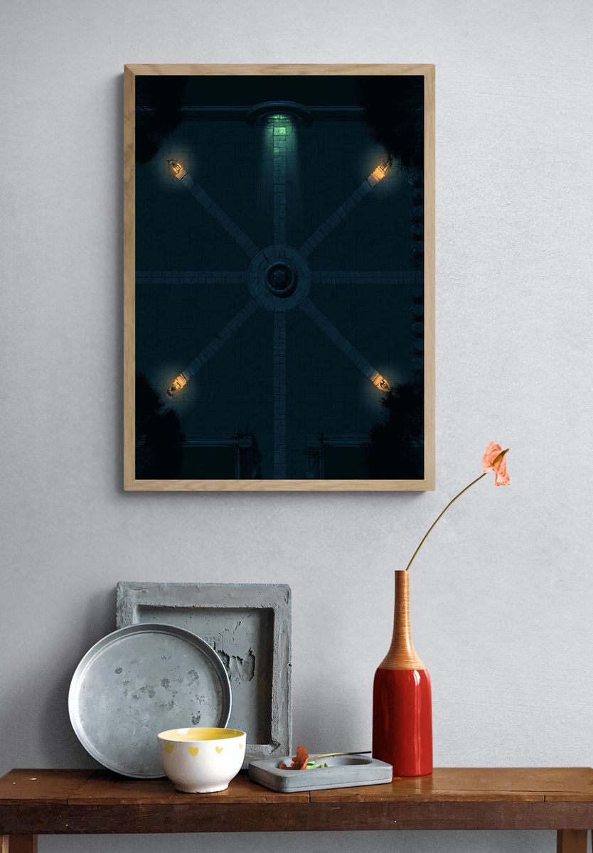 Moonlit Courtyard Geometry Print. — room view 3