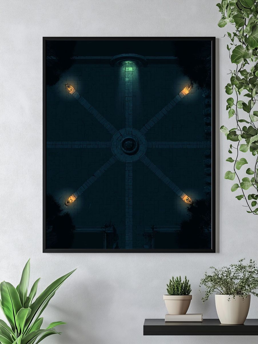 Moonlit Courtyard Geometry Print. — room view 4