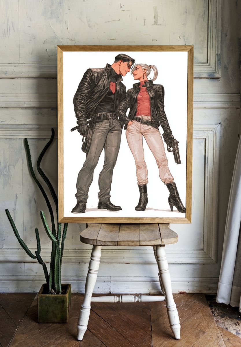 Action Couple Illustration Poster. room preview