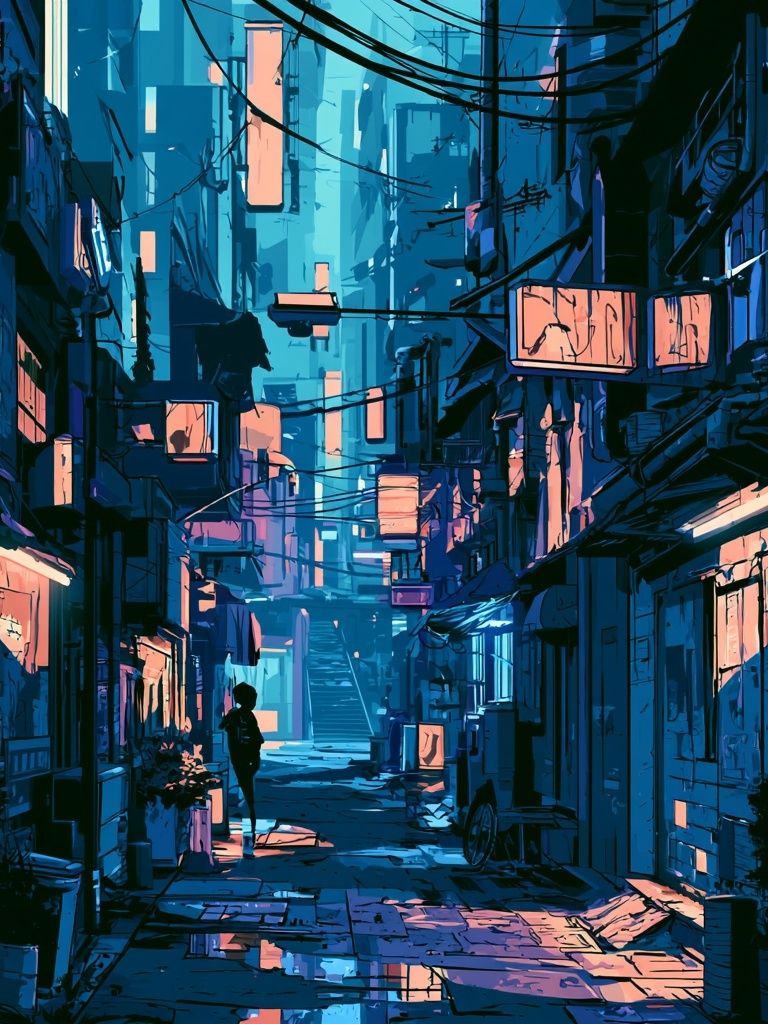 Neon Alley Cityscape Illustration Poster. poster detail