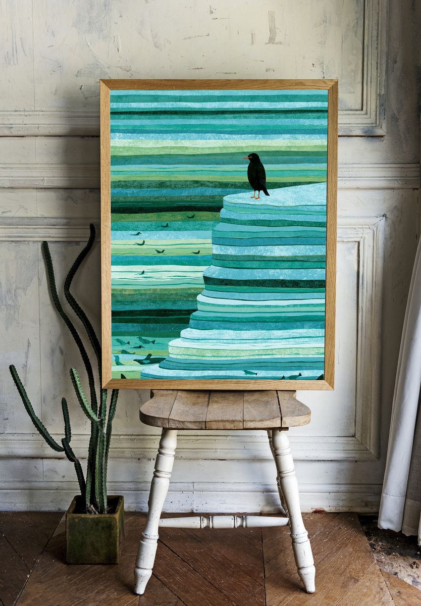Seabird on Ice Cliff Illustration Poster. — room view 1
