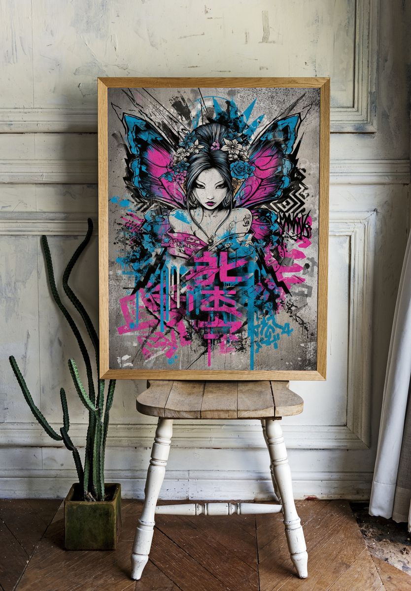 Butterfly Geisha Street-Art Poster. — room view 1