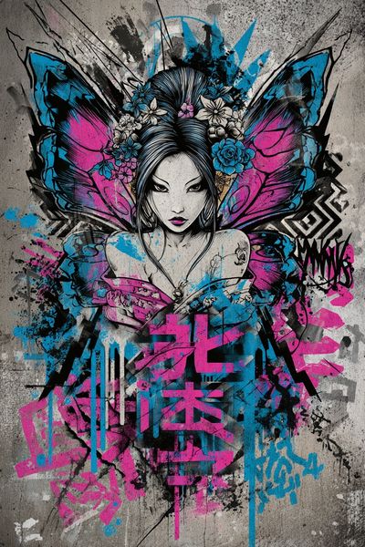 Butterfly Geisha Street-Art Poster. poster print