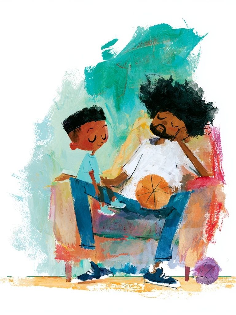 Father and Child Basketball Illustration Poster. poster — illustration art