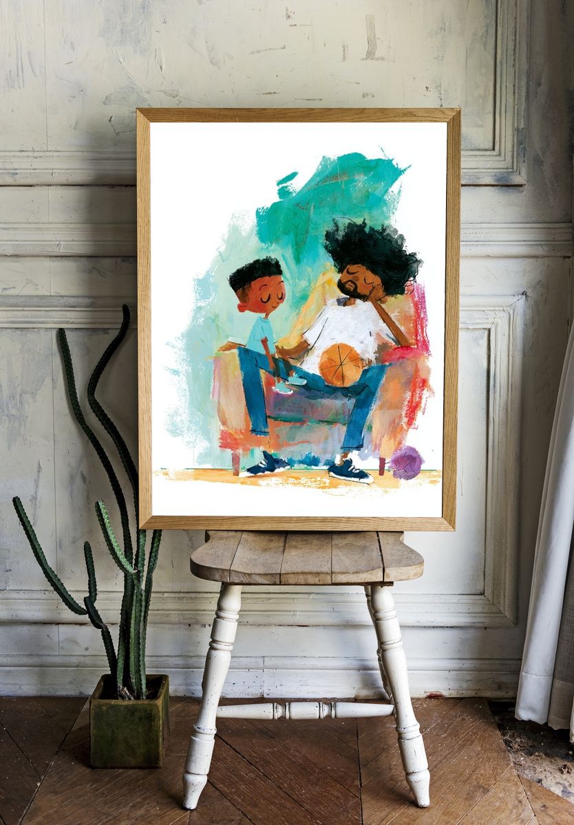 Father and Child Basketball Illustration Poster. room preview