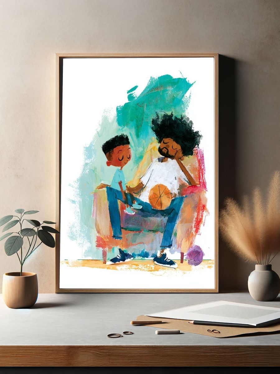 Father and Child Basketball Illustration Poster. — room view 2