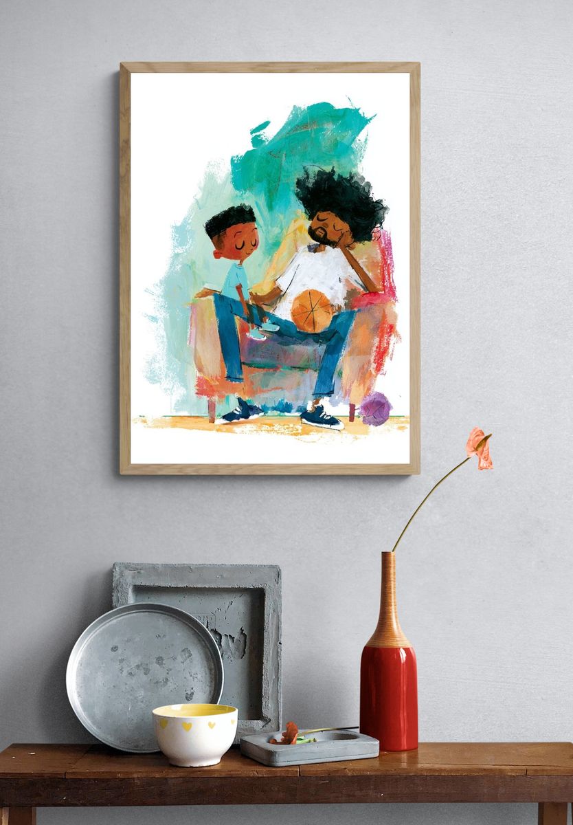 Father and Child Basketball Illustration Poster. — room view 3