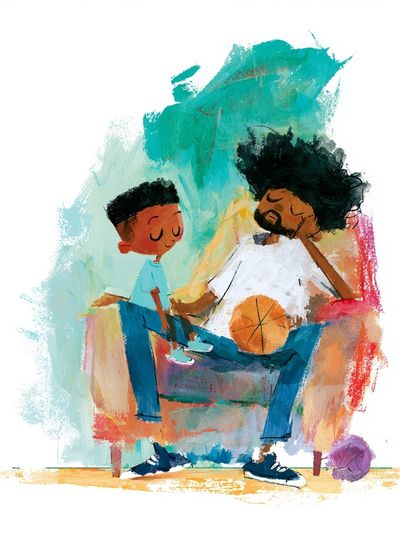 Father and Child Basketball Illustration Poster.