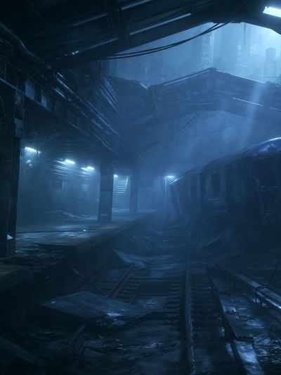 Abandoned Subway Station Sci-Fi Print. poster