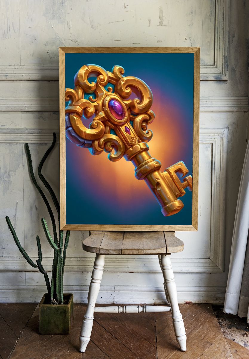 Golden Ornate Key Illustration Poster. room preview