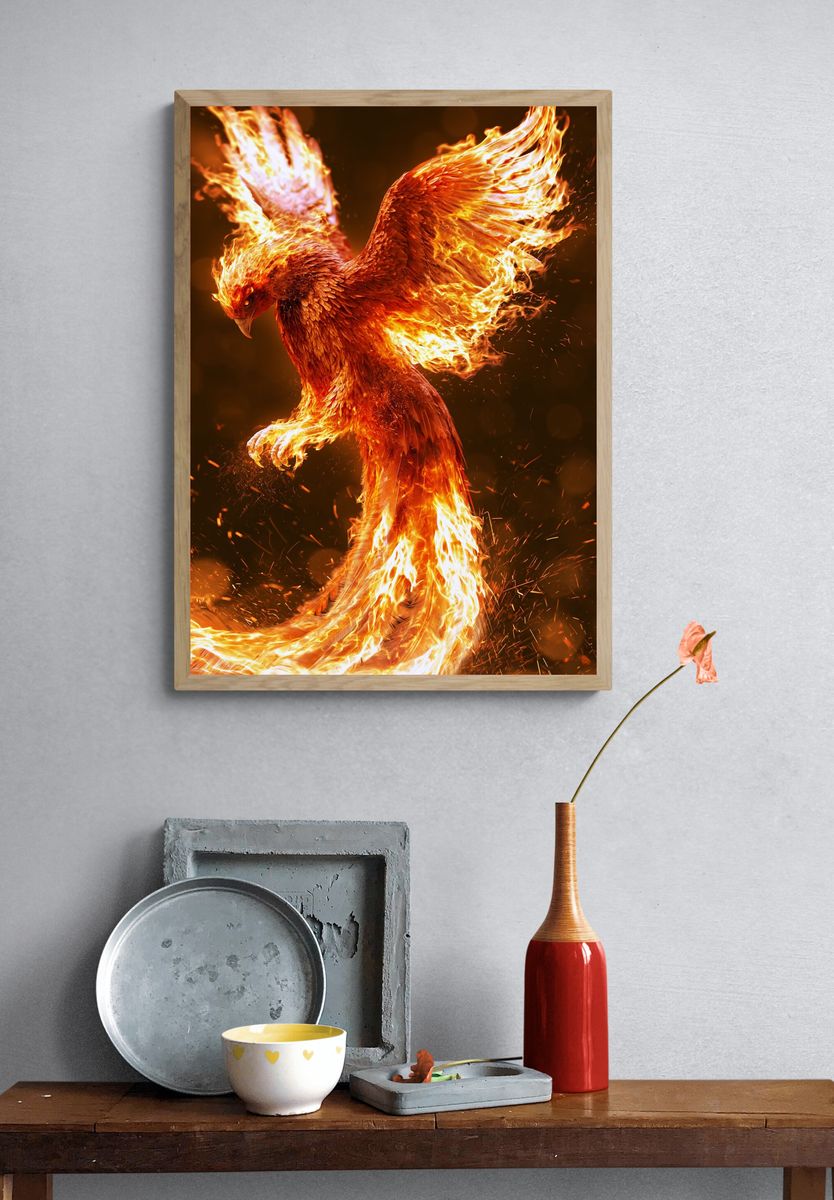 Phoenix Firebird Illustration Poster. — room view 3