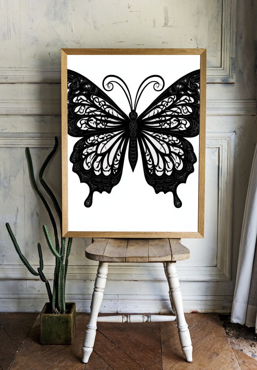 Ornate Butterfly Line-Art Print. — room view 1