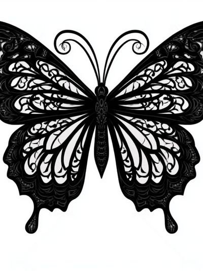Ornate Butterfly Line-Art Print. poster